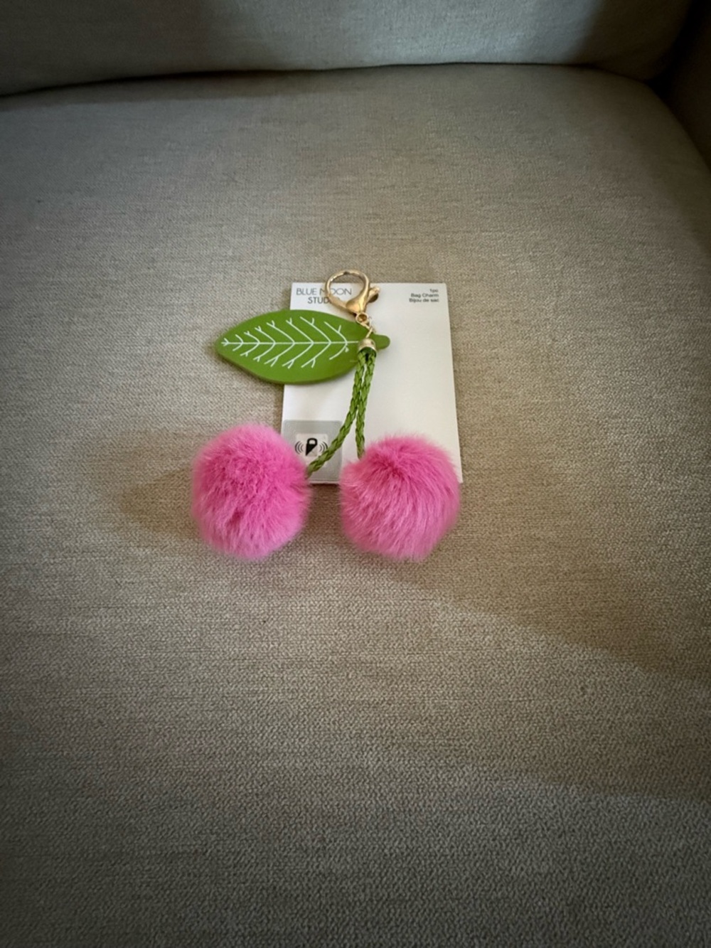 Adorable pink cherries key charm purse charm fuzzy